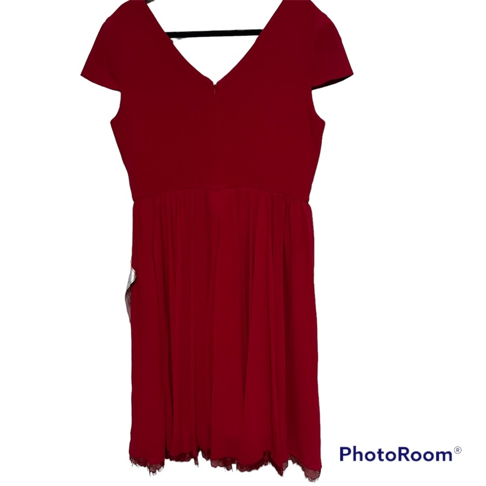 Dress the Population Red V‑Neck Cap Sleeve Midi Dress - Picture 3 of 9